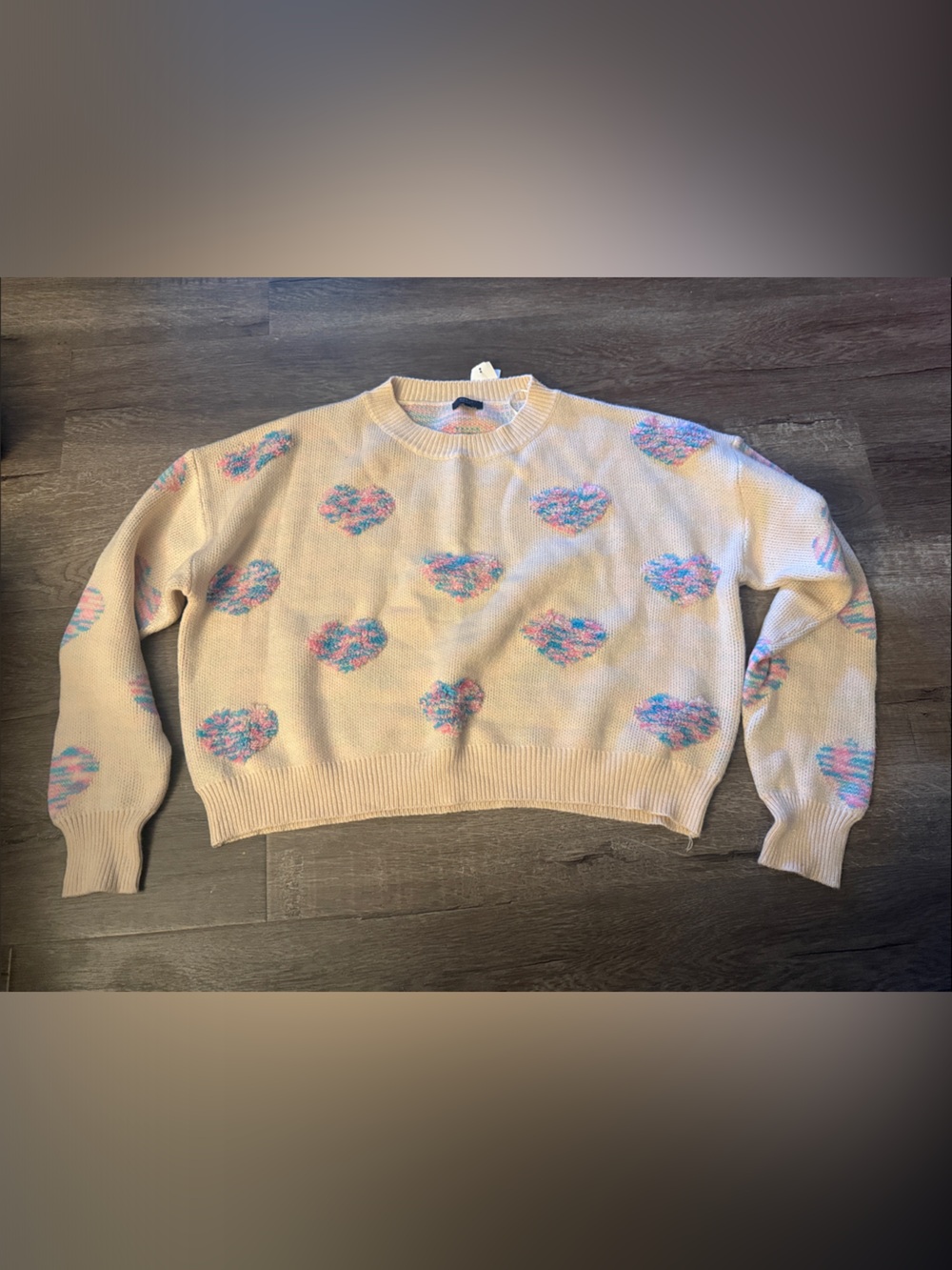 Cream Crewneck Sweater with Pastel Multi-Color Dots